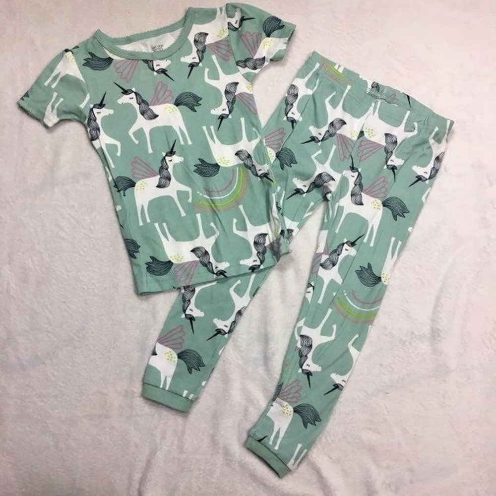 Just One You by Carter's Girls 3T Unicorn Rainbow Pajama Set Sage Green 2pc PJs